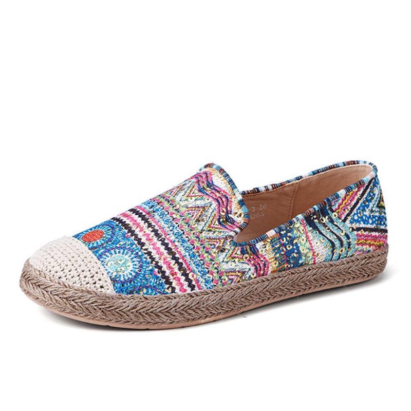 Czeski Wzór Hollow Out Mesh Cloth Wygodne Nadające Się Do Noszenia Slip On Codzienne Espadrille Flat Shoes