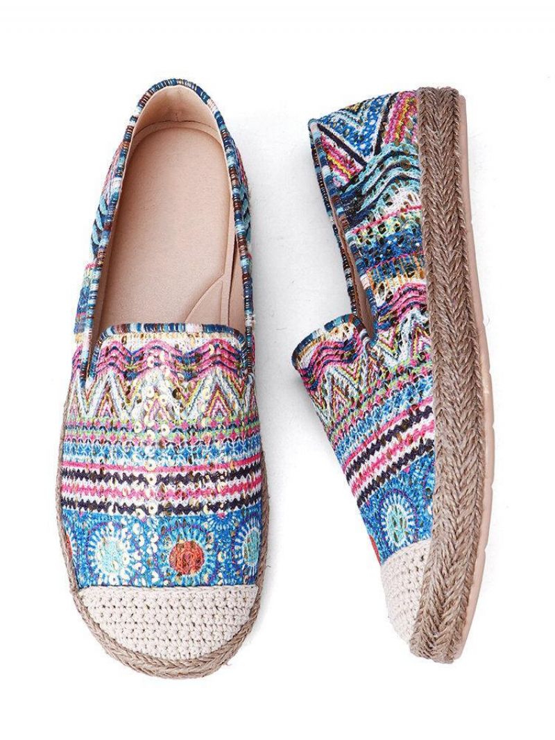 Czeski Wzór Hollow Out Mesh Cloth Wygodne Nadające Się Do Noszenia Slip On Codzienne Espadrille Flat Shoes