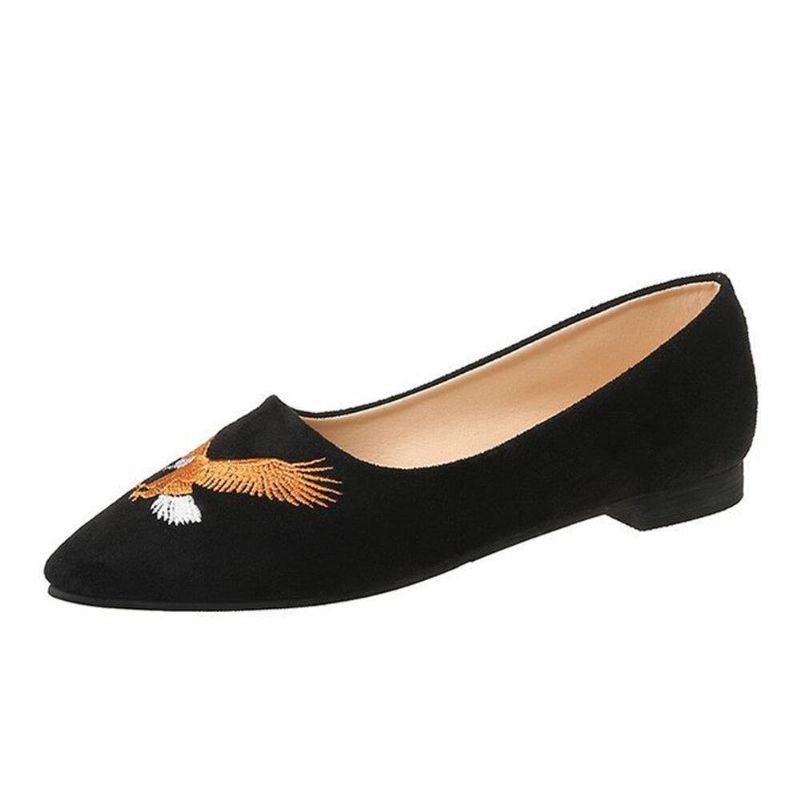 Kobiety Pointed Toe Suede Bird Haftowane Decor Mieszkania Buty