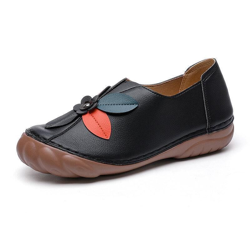 Kobiety Retro Szwy Kwiatowe Wygodne Okrągłe Toe Slip On Flat Loafers Shoes