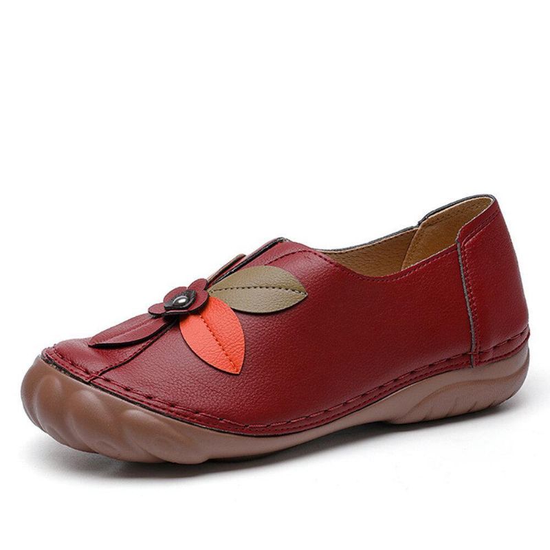 Kobiety Retro Szwy Kwiatowe Wygodne Okrągłe Toe Slip On Flat Loafers Shoes