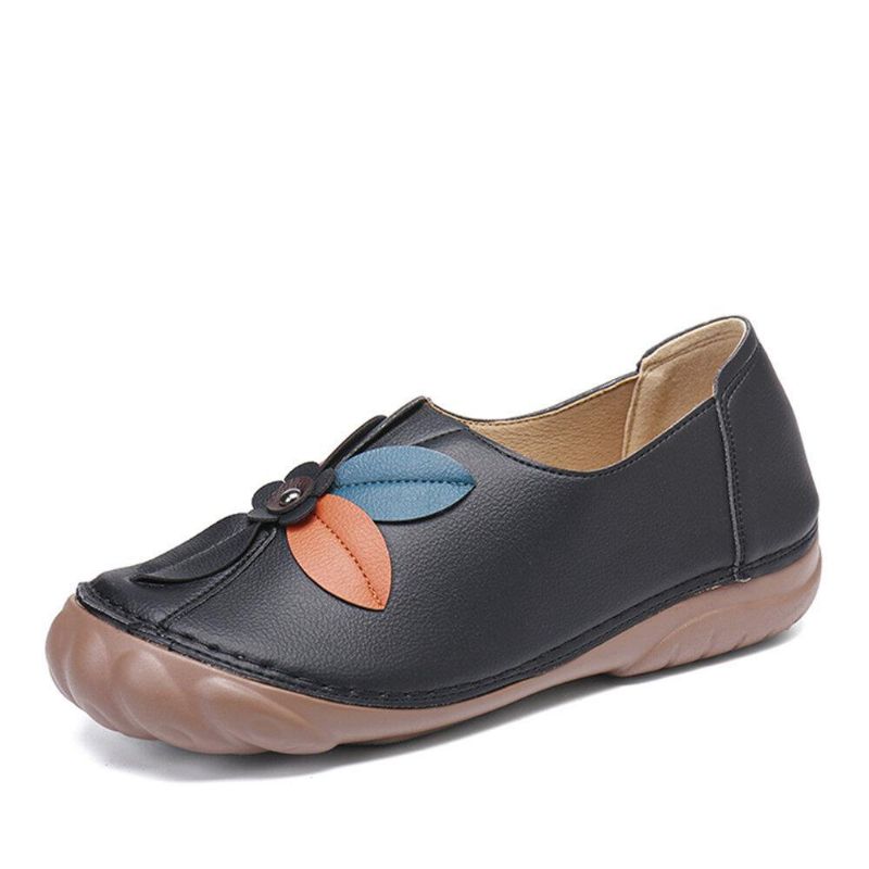 Kobiety Retro Szwy Kwiatowe Wygodne Okrągłe Toe Slip On Flat Loafers Shoes