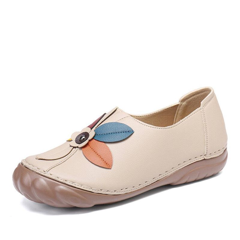 Kobiety Retro Szwy Kwiatowe Wygodne Okrągłe Toe Slip On Flat Loafers Shoes