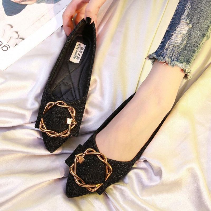 Kobiety Rhinestone Pointed Toe Suede Decor Mieszkania Buty