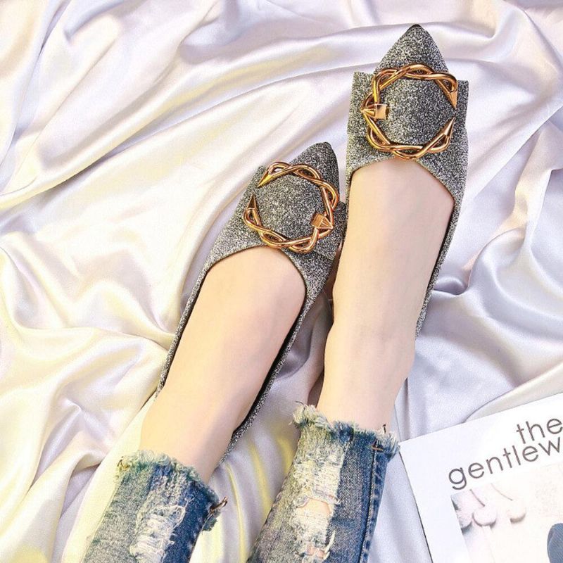 Kobiety Rhinestone Pointed Toe Suede Decor Mieszkania Buty