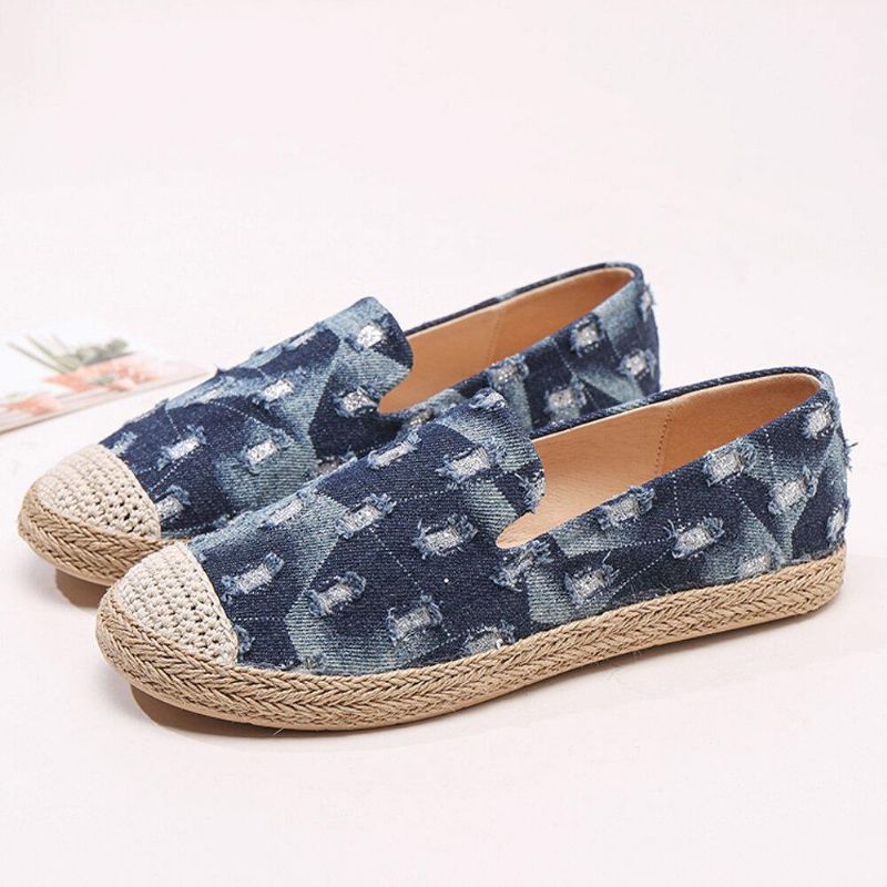 Kobiety Wygodne Denim Ripped Design Espadryle Płaskie Mokasyny