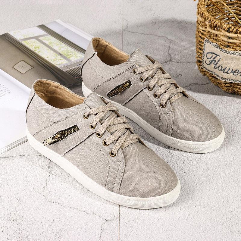 Plus Size Kobiety Retro Zipper Decor Canvas Lace Up Flat Codzienne Shoes