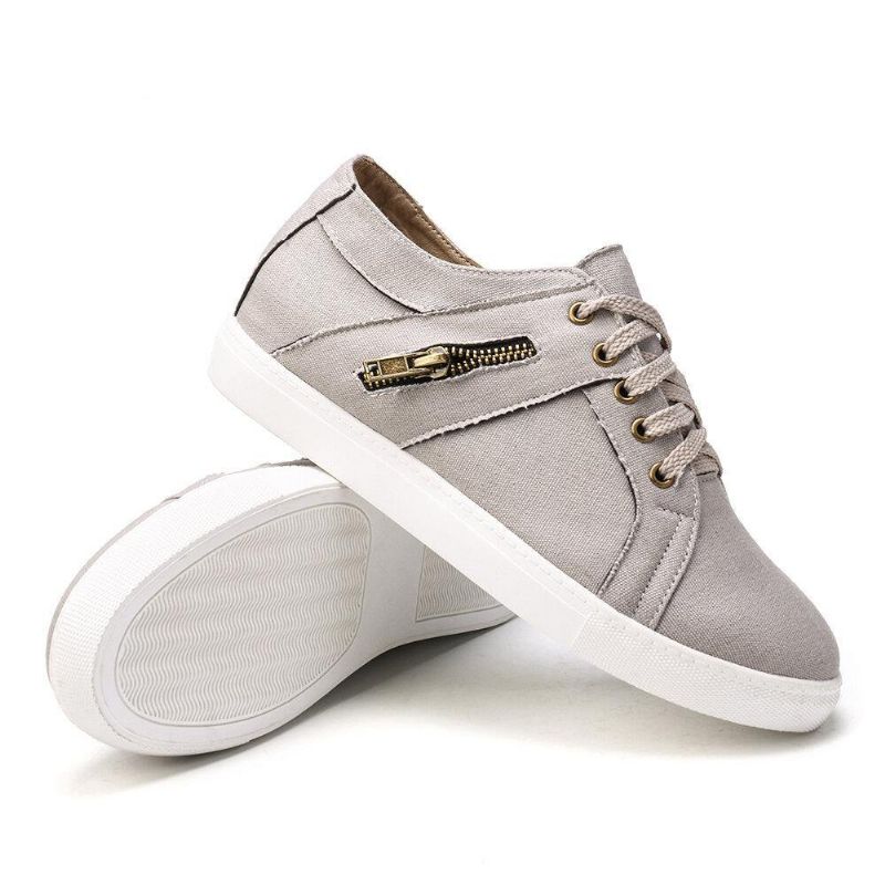 Plus Size Kobiety Retro Zipper Decor Canvas Lace Up Flat Codzienne Shoes