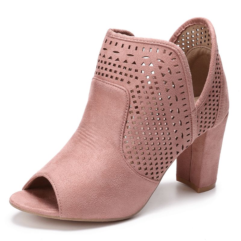 Kobiety Hollow Out Peep Toe Slip Na Przyczynowych Wysokich Obcasach Biurowych