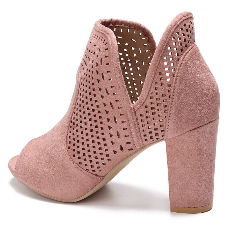 Kobiety Hollow Out Peep Toe Slip Na Przyczynowych Wysokich Obcasach Biurowych