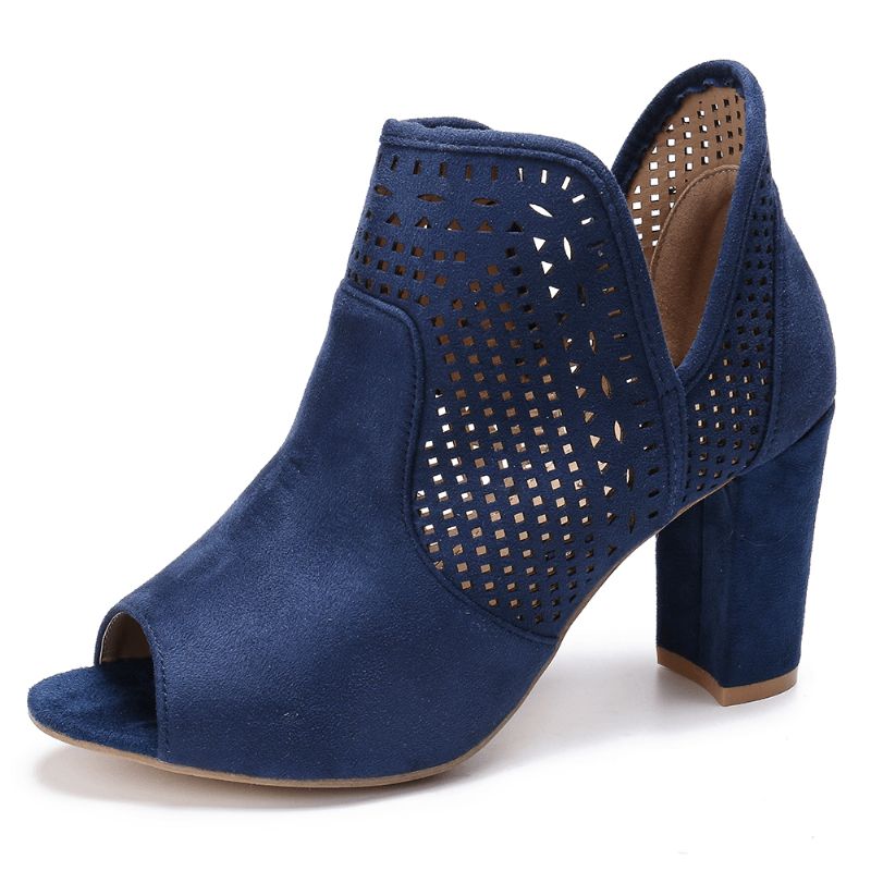 Kobiety Hollow Out Peep Toe Slip Na Przyczynowych Wysokich Obcasach Biurowych