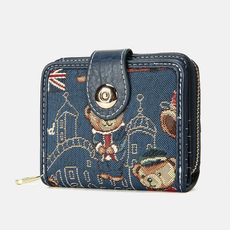 Damskie Bear Pattern 8 Miejsc Na Karty Zipper Purse Short Wallet