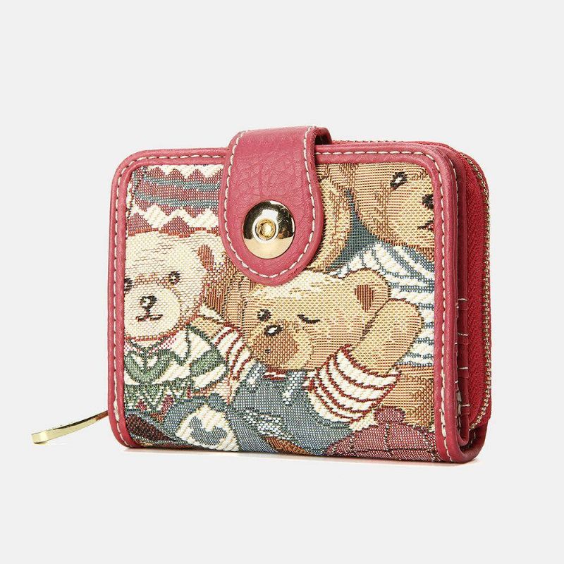 Damskie Bear Pattern 8 Miejsc Na Karty Zipper Purse Short Wallet