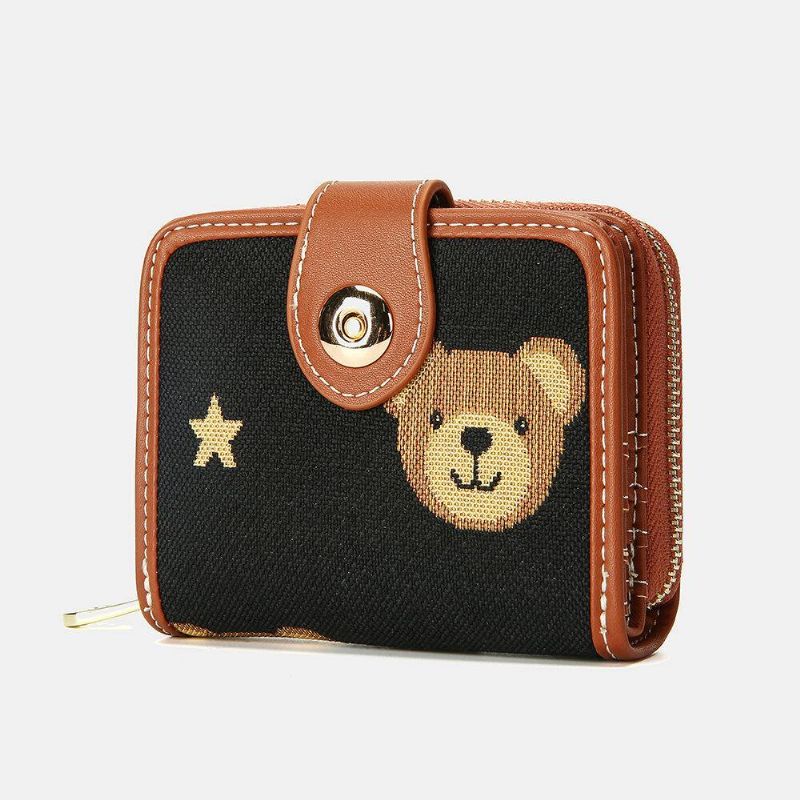 Damskie Bear Pattern 8 Miejsc Na Karty Zipper Purse Short Wallet