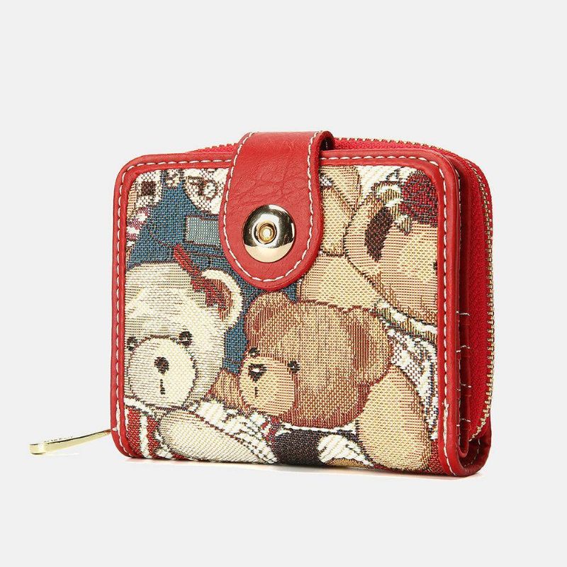 Damskie Bear Pattern 8 Miejsc Na Karty Zipper Purse Short Wallet