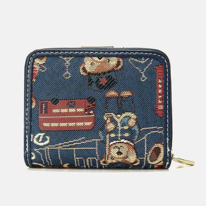 Damskie Bear Pattern 8 Miejsc Na Karty Zipper Purse Short Wallet