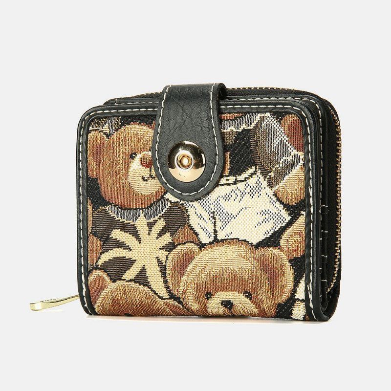 Damskie Bear Pattern 8 Miejsc Na Karty Zipper Purse Short Wallet