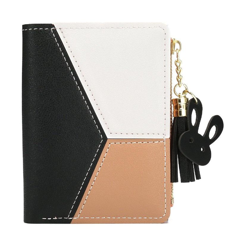 Frędzle Pu Leather Multi-Slots Short Money Bag Slim Card Holder Torebka Portfel Dla Kobiet I Pań Z Metalowymi Frędzlami W Kształcie Serca Wisiorek Prezent Bifold Clutch