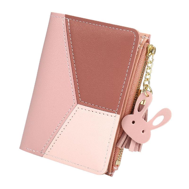 Frędzle Pu Leather Multi-Slots Short Money Bag Slim Card Holder Torebka Portfel Dla Kobiet I Pań Z Metalowymi Frędzlami W Kształcie Serca Wisiorek Prezent Bifold Clutch