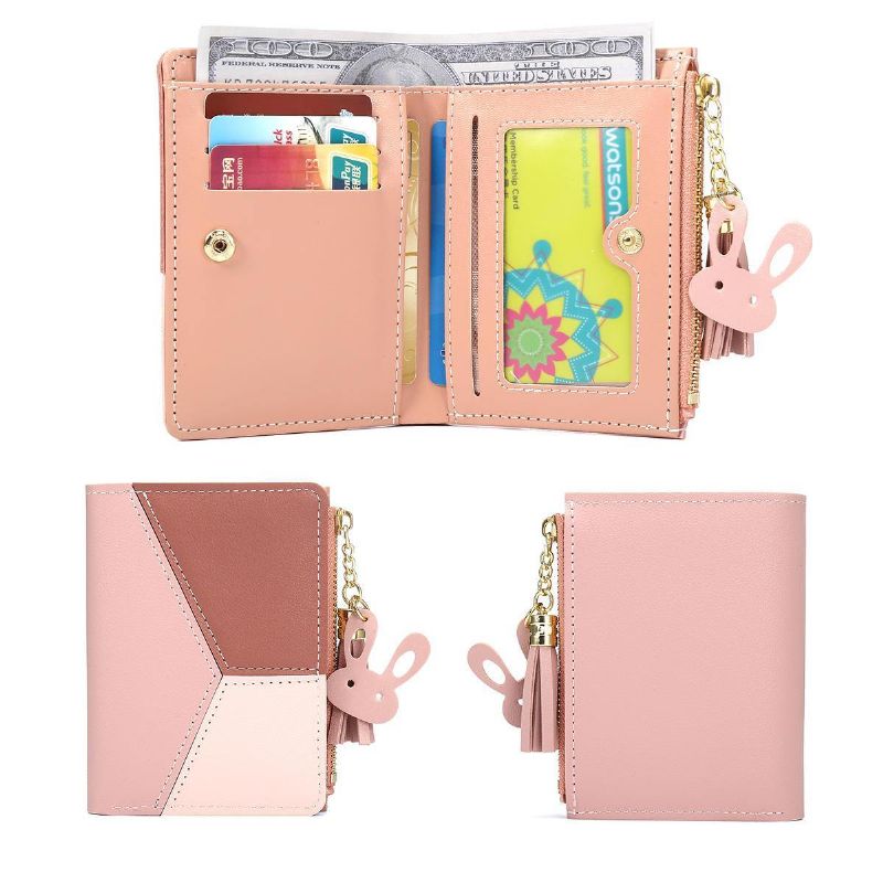 Frędzle Pu Leather Multi-Slots Short Money Bag Slim Card Holder Torebka Portfel Dla Kobiet I Pań Z Metalowymi Frędzlami W Kształcie Serca Wisiorek Prezent Bifold Clutch