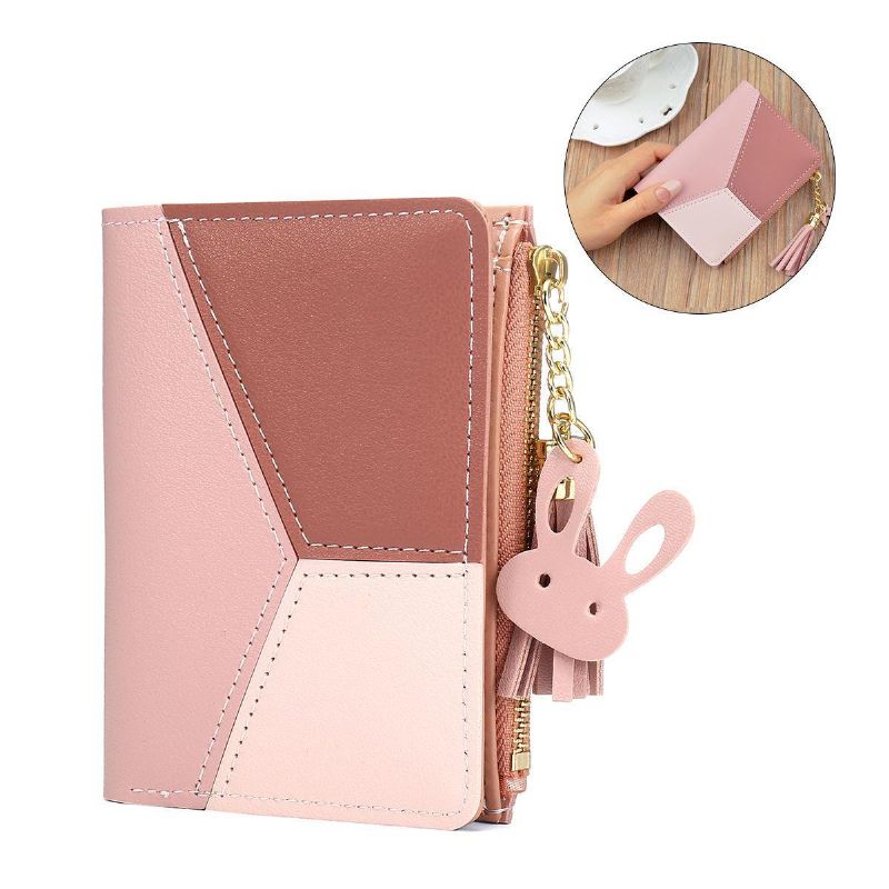 Frędzle Pu Leather Multi-Slots Short Money Bag Slim Card Holder Torebka Portfel Dla Kobiet I Pań Z Metalowymi Frędzlami W Kształcie Serca Wisiorek Prezent Bifold Clutch