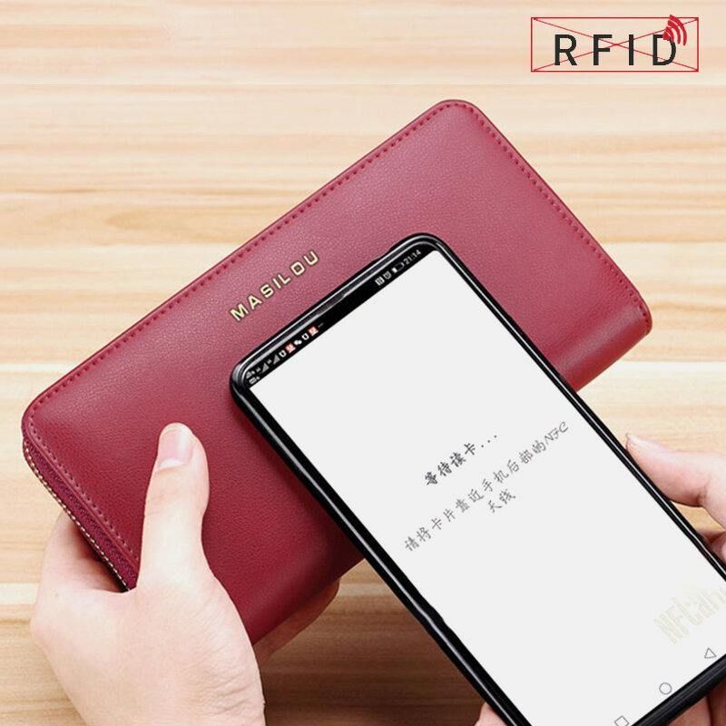 Kobiety Długi Portfel Z Prawdziwej Skóry O Dużej Pojemności Prosty Rfid Anti-Theft 6.5 Cal Portfel Z Wieloma Gniazdami Na Karty Etui Na Karty Torebka