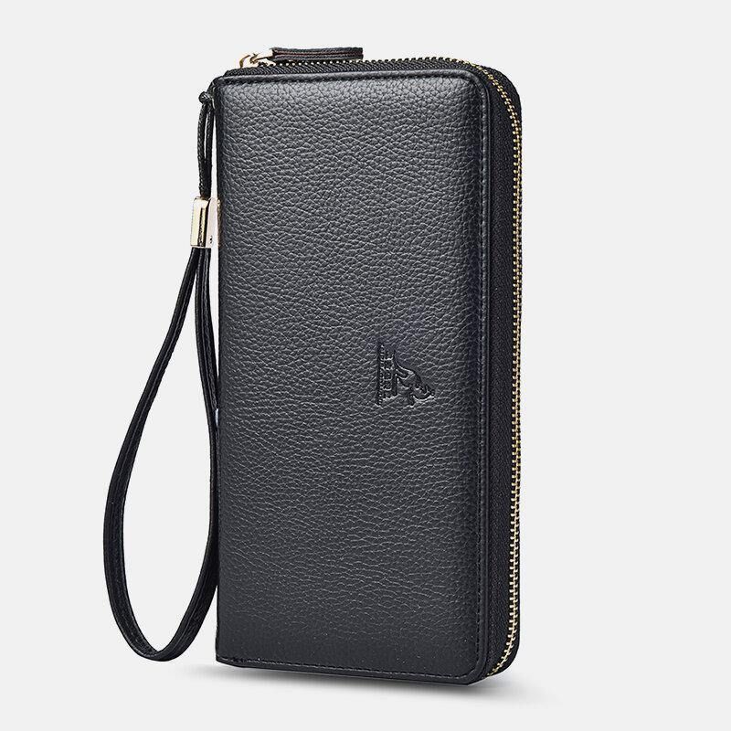 Kobiety I Mężczyźni Pu Leather Lychee Pattern Multi-Card Slot Odpinany Pasek Na Nadgarstek Retro Middle Length Card Holder Clutch Wallets