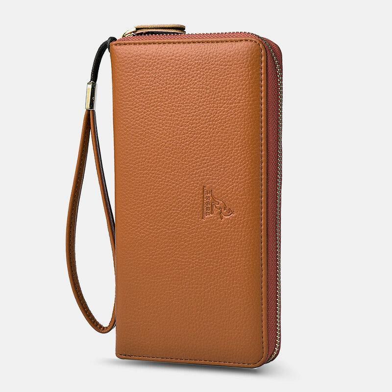 Kobiety I Mężczyźni Pu Leather Lychee Pattern Multi-Card Slot Odpinany Pasek Na Nadgarstek Retro Middle Length Card Holder Clutch Wallets