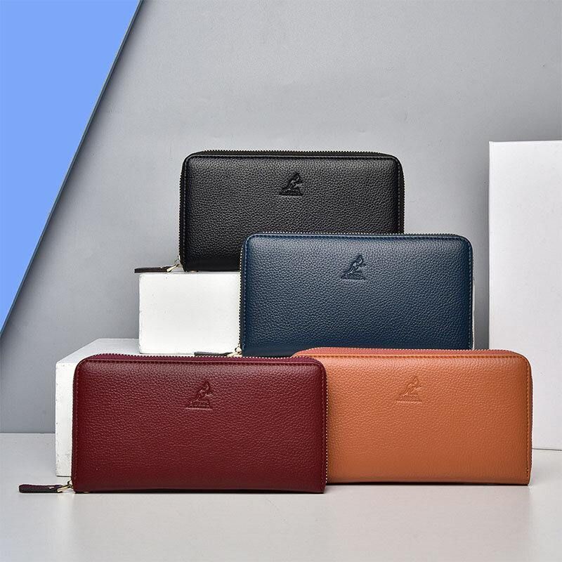 Kobiety I Mężczyźni Pu Leather Lychee Pattern Multi-Card Slot Odpinany Pasek Na Nadgarstek Retro Middle Length Card Holder Clutch Wallets