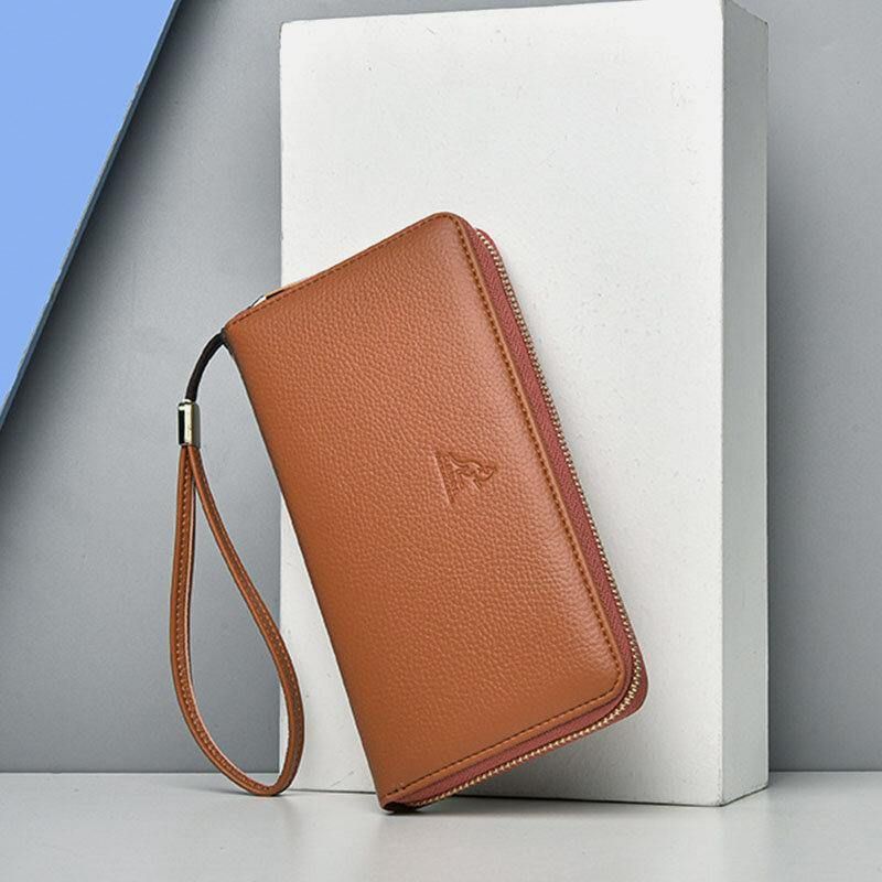 Kobiety I Mężczyźni Pu Leather Lychee Pattern Multi-Card Slot Odpinany Pasek Na Nadgarstek Retro Middle Length Card Holder Clutch Wallets