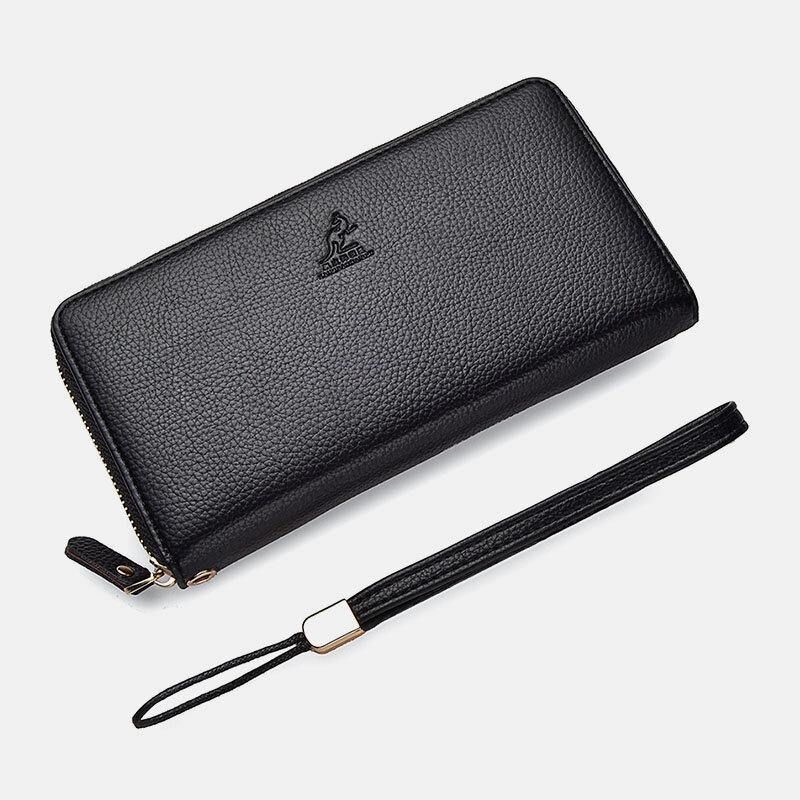 Kobiety I Mężczyźni Pu Leather Lychee Pattern Multi-Card Slot Odpinany Pasek Na Nadgarstek Retro Middle Length Card Holder Clutch Wallets