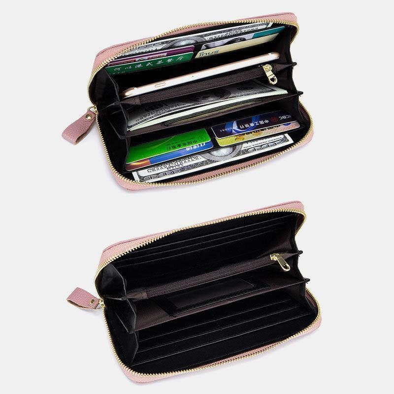 Kobiety Prawdziwa Skóra Rfid Clover Wzór Duża Pojemność Multi Card Slot Clutch Portmonetka Portfel Z Uchwytem Na Karty