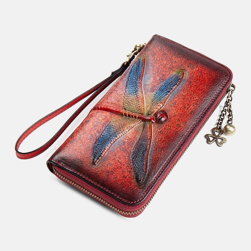 Kobiety Prawdziwej Skóry Wzór Zwierzęcy Vintage Rfid Anti-Theft Multi-Slot Phone Bag Clutch Portmonetka Portfel Z Uchwytem Na Karty