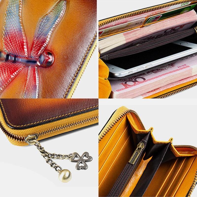 Kobiety Prawdziwej Skóry Wzór Zwierzęcy Vintage Rfid Anti-Theft Multi-Slot Phone Bag Clutch Portmonetka Portfel Z Uchwytem Na Karty