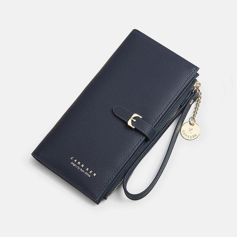 Kobiety Pu Leather Cienki Jednolity Kolor Bifold Długi Portfel Na Karty Portfel