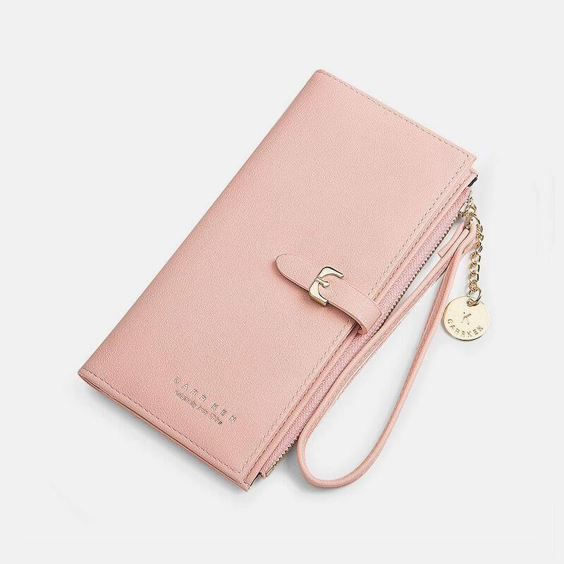 Kobiety Pu Leather Cienki Jednolity Kolor Bifold Długi Portfel Na Karty Portfel