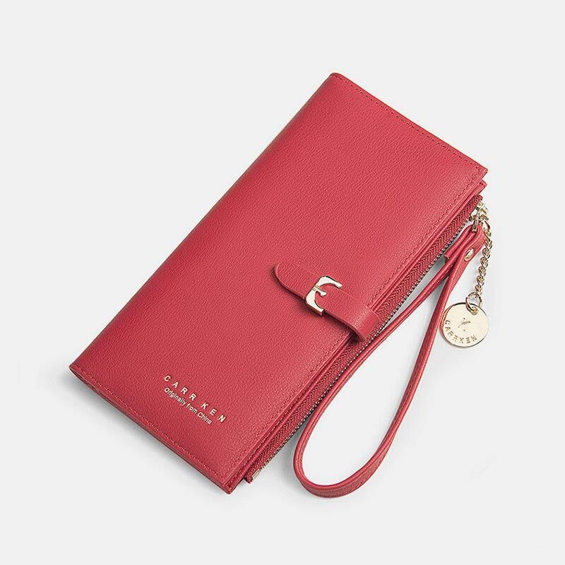 Kobiety Pu Leather Cienki Jednolity Kolor Bifold Długi Portfel Na Karty Portfel