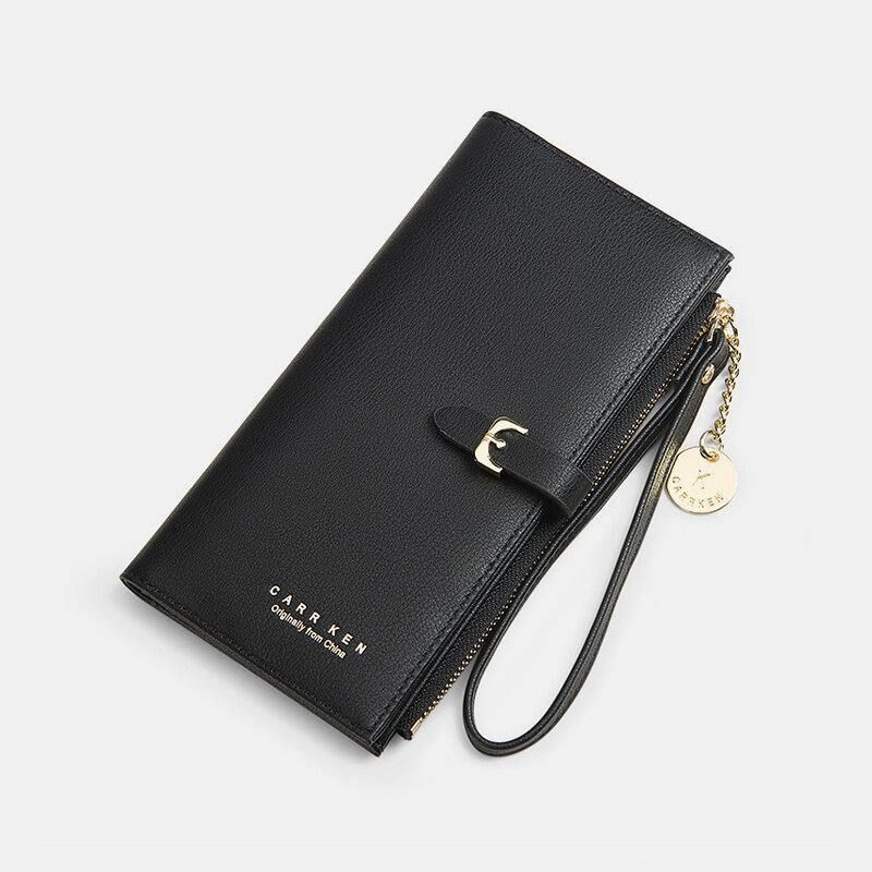 Kobiety Pu Leather Cienki Jednolity Kolor Bifold Długi Portfel Na Karty Portfel