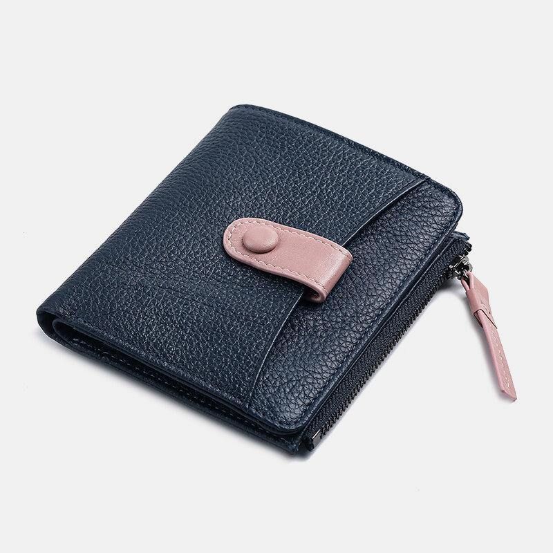 Kobiety Skórzana Bifold Klamka Zipper Wielofunkcyjna Portmonetka Moneta Klip Krótki Portfel