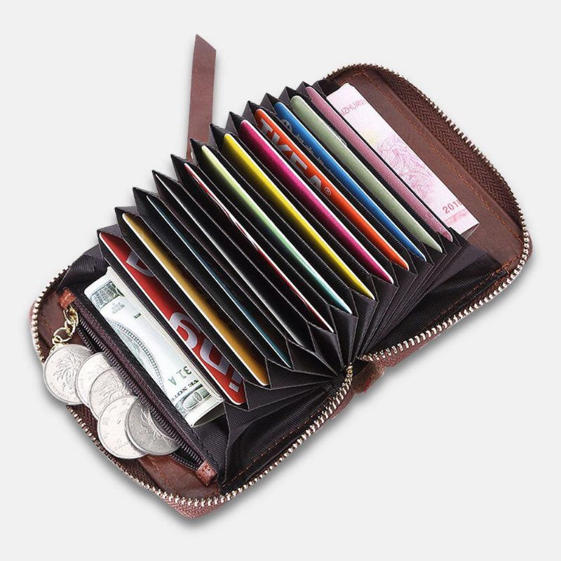 Mężczyźni Prawdziwa Skóra Retro Rfid Anti-Theft Multi-Card Slot Organ Card Holder Portfel Na Monety