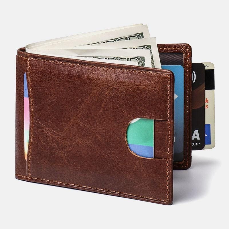 Mężczyźni Prawdziwa Skóra Vintage Business Cowhide Rfid Multi-Card Slot Money Clip Card Holder Portfel