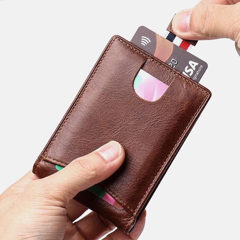 Mężczyźni Prawdziwa Skóra Vintage Business Cowhide Rfid Multi-Card Slot Money Clip Card Holder Portfel