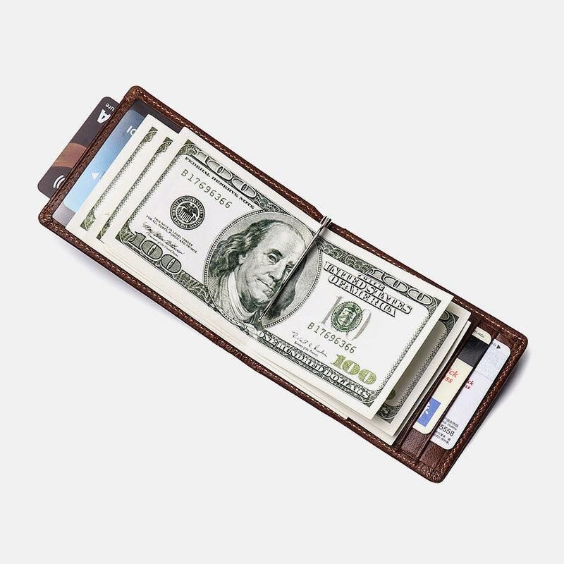 Mężczyźni Prawdziwa Skóra Vintage Business Cowhide Rfid Multi-Card Slot Money Clip Card Holder Portfel