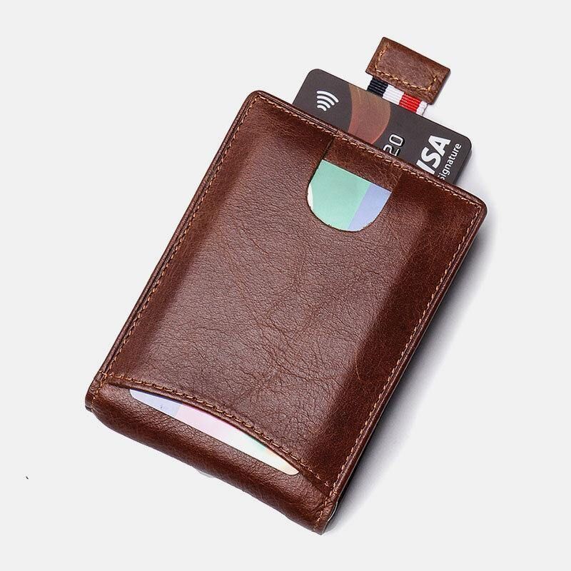 Mężczyźni Prawdziwa Skóra Vintage Business Cowhide Rfid Multi-Card Slot Money Clip Card Holder Portfel