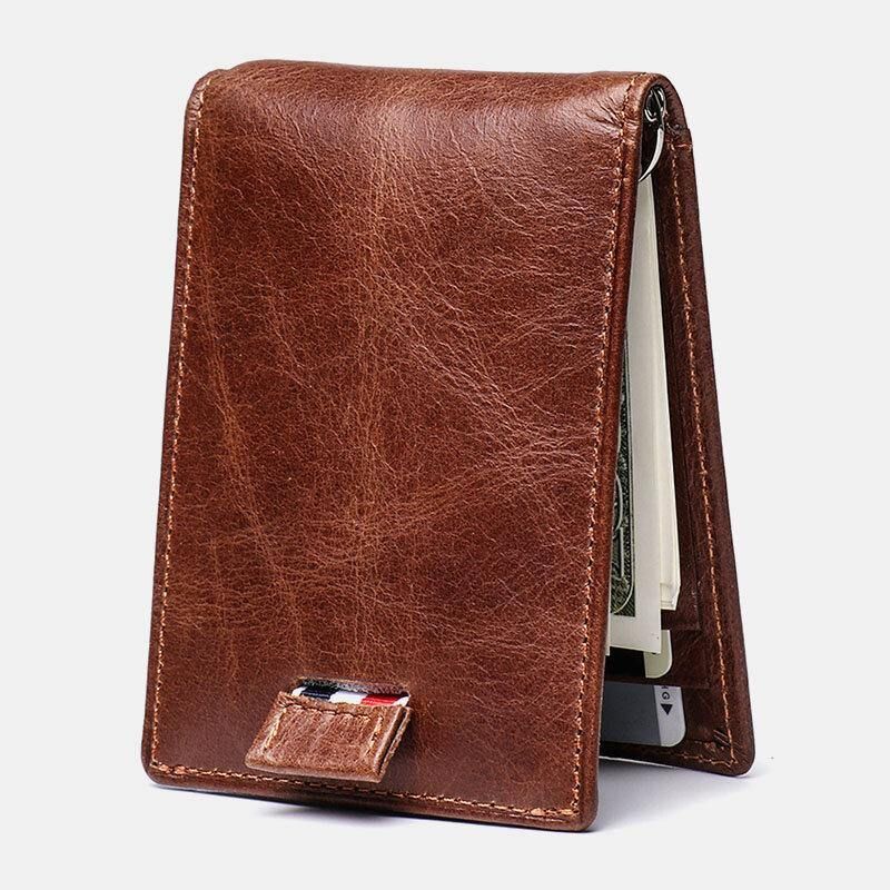 Mężczyźni Prawdziwa Skóra Vintage Business Cowhide Rfid Multi-Card Slot Money Clip Card Holder Portfel