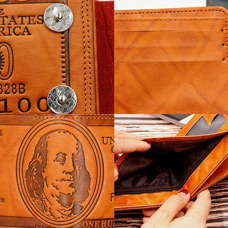 Mężczyźni Pu Leather Dollar Pattern Bifold Sort Multi-Card Slot Card Holder Portfel Na Monety