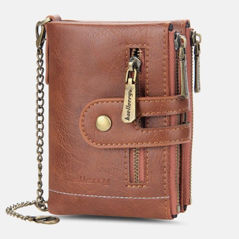 Mężczyźni Pu Leather Long Bifold Multi-Card Slot Card Holder Podwójny Zamek Błyskawiczny Portmonetka Portfel Na Pieniądze