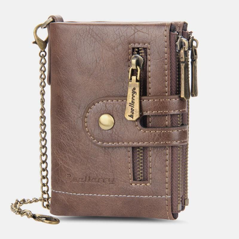 Mężczyźni Pu Leather Long Bifold Multi-Card Slot Card Holder Podwójny Zamek Błyskawiczny Portmonetka Portfel Na Pieniądze