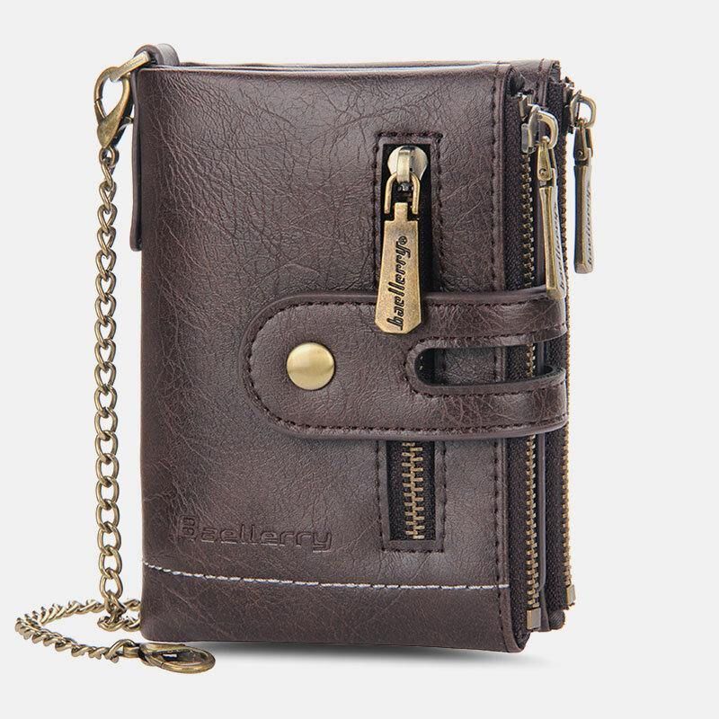 Mężczyźni Pu Leather Long Bifold Multi-Card Slot Card Holder Podwójny Zamek Błyskawiczny Portmonetka Portfel Na Pieniądze