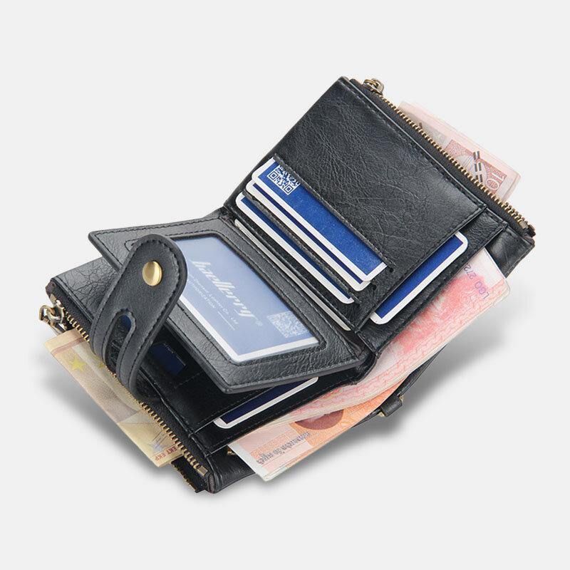 Mężczyźni Pu Leather Long Bifold Multi-Card Slot Card Holder Podwójny Zamek Błyskawiczny Portmonetka Portfel Na Pieniądze